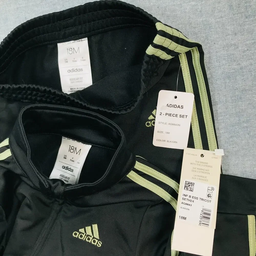 Adidas 18 Months Classic Tricot Track Suit Jacket Pants Black Green NWT AV9